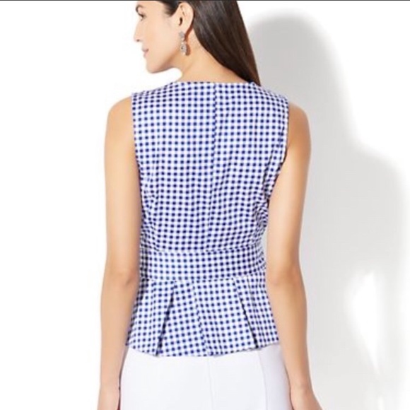NWT New York & Company Gingham Peplum Top with Tie in Size Medium - Picture 3 of 9